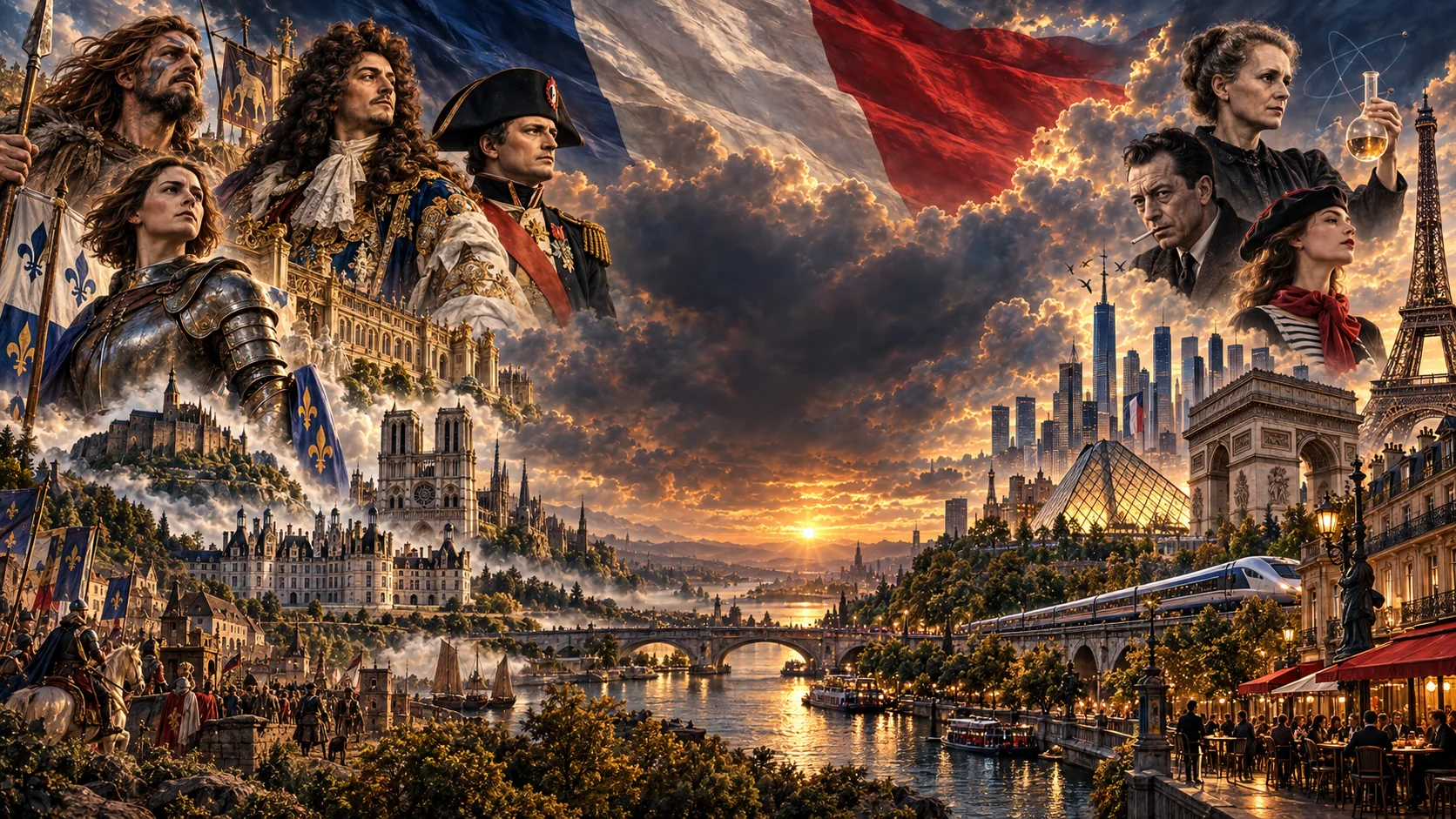 Artistic illustration introducing the history of France